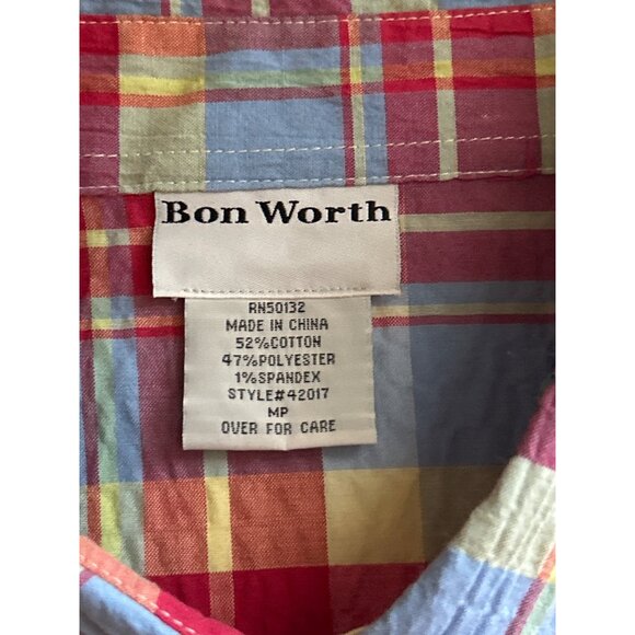Bon Worth Womens Plaid Button-Up Shirt Medium MP Cotton Polyester - Picture 4 of 7